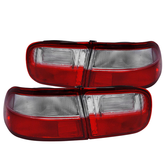 Coolstuffguru Compatible with Honda Civic Coupe Sedan 4Pc Red & Clear Tail Lights Stop Brake Lamps