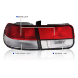 Coolstuffguru Compatible with Honda Civic Coupe JDM Crystal Red/Clear Rear Tail Brake Lights Pair