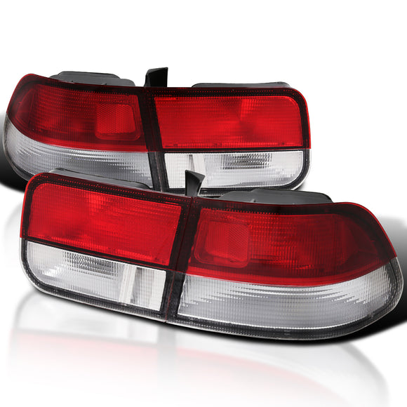 Coolstuffguru Compatible with Honda Civic Coupe JDM Crystal Red/Clear Rear Tail Brake Lights Pair