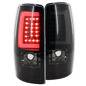 Coolstuffguru Compatible with Chevy Suburban Tahoe GMC Yukon Glossy Black Smoke LED Bar Tail Lights Lamps