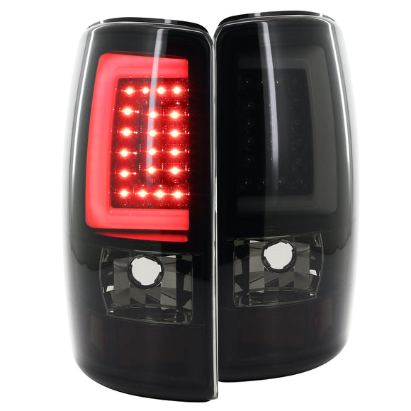 Coolstuffguru Compatible with Chevy Suburban Tahoe GMC Yukon Glossy Black Smoke LED Bar Tail Lights Lamps