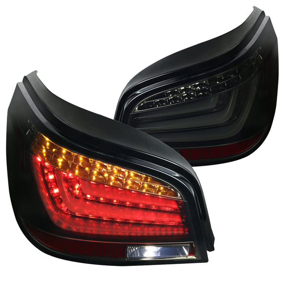 Coolstuffguru Compatible with BMW E60 5-Series 525i 530i 4Dr Glossy Black / Smoke LED Rear Tail Brake Lights