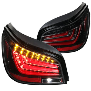 Coolstuffguru Compatible with BMW E60 5-Series 525i 530i LED Bar Jet Black Tail Lights Rear Brake Lamps Pair