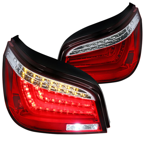 Coolstuffguru Compatible with BMW E60 5-Series 525i 530i 4Dr Chome Red Lens LED Rear Tail Brake Lights