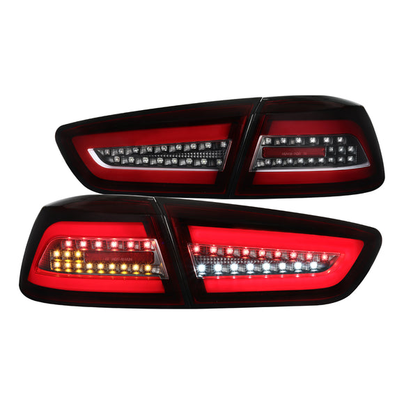 Coolstuffguru Compatible with Mitsubishi Lancer/ Lancer EVO X Red/Clear Full LED Rear Tail Brake Lights Pair