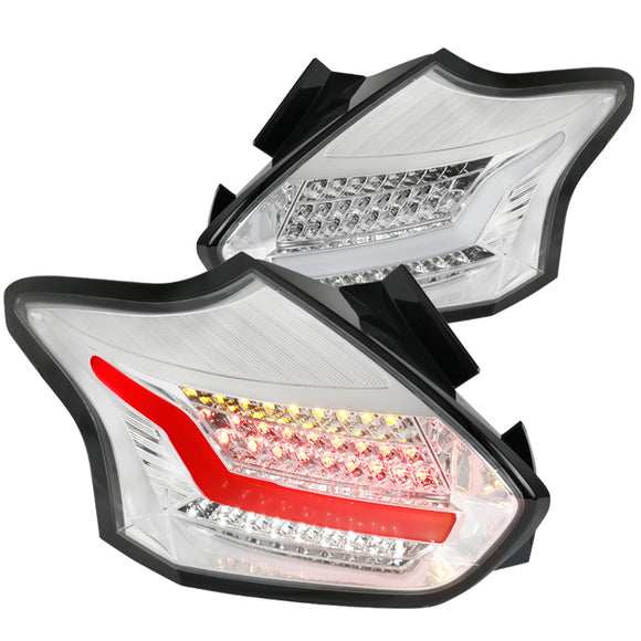 Coolstuffguru Compatible with Ford Focus 5Dr Hatchback Full LED Chrome Tail Lights Brake Lamps Pair