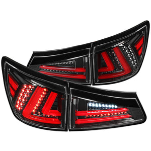 Coolstuffguru Compatible with 2006-2008 Lexus IS250 IS350 Jet Black Full LED Tail Lights Rear Brake Lamps Left+Right