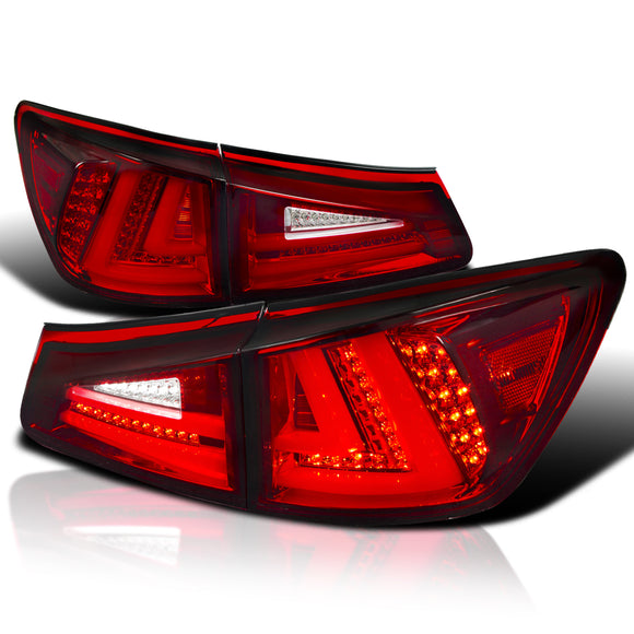 Coolstuffguru Compatible with Lexus IS250/350 Red Tinted Lens Rear LED Tail Brake Lights Pair