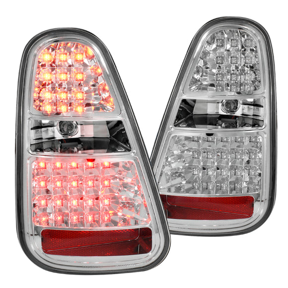 Coolstuffguru Chrome Housing Clear Lens LED Tail Lights Compatible with Mini Cooper S 2002-2006 L+R Pair Taillight Assembly