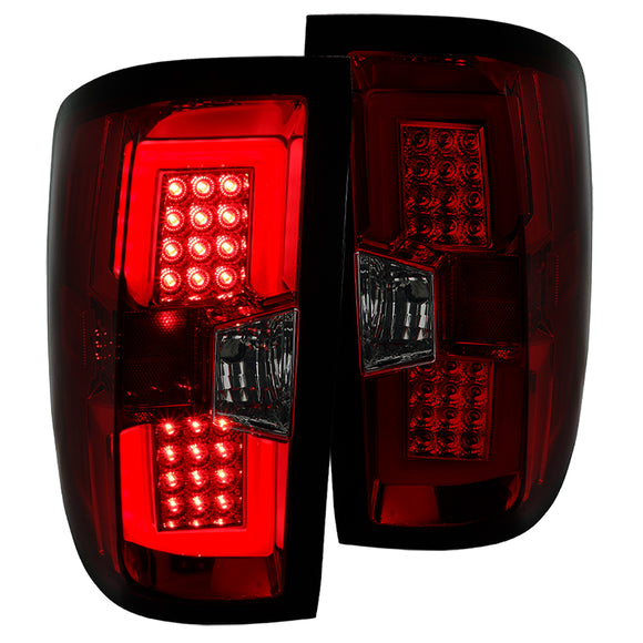 Coolstuffguru Compatible with Chevy Silverado GMC Sierra Red Smoke Rear Brake LED Tail Lights w/LED Light Bar