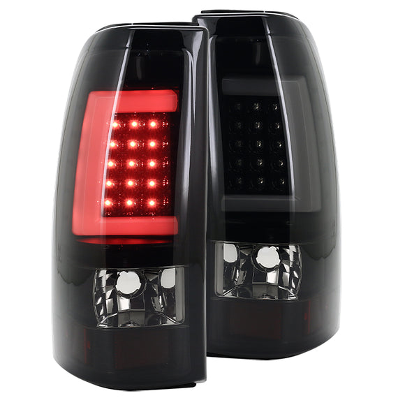 Coolstuffguru Compatible with Chevy Silverado Sierra LED DRL Bar Glossy Black Smoke Tail Brake Lights (Left+Right)