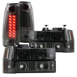 Coolstuffguru Compatible with Chevy C/K C10 1500/2500/3500 Smoke Headlights Bumper Corner Lamps+LED Tail L