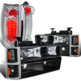 Coolstuffguru Compatible with Silverado Pickup Black Headlight Corner Bumper Lamps+Clear LED Tail Lights