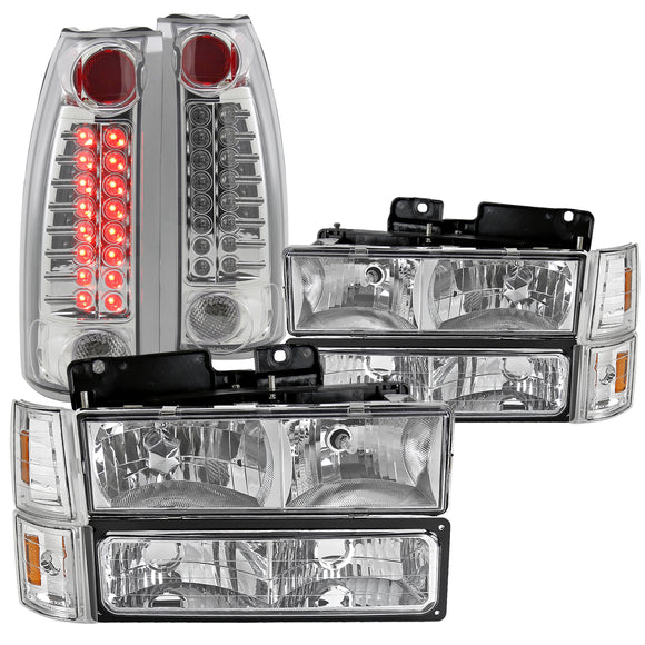 Coolstuffguru Compatible with GMC Sierra 1500/2500/3500 Chrome Headlights Bumper Corner Lamps+LED Tail Lig