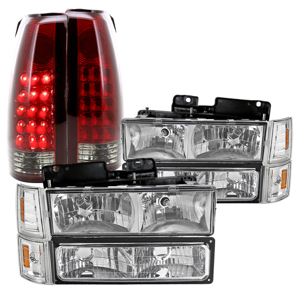 Coolstuffguru Compatible with GMC C10 Sierra Chrome Headlights Bumper Corner Lights+Red LED Tail Lamps