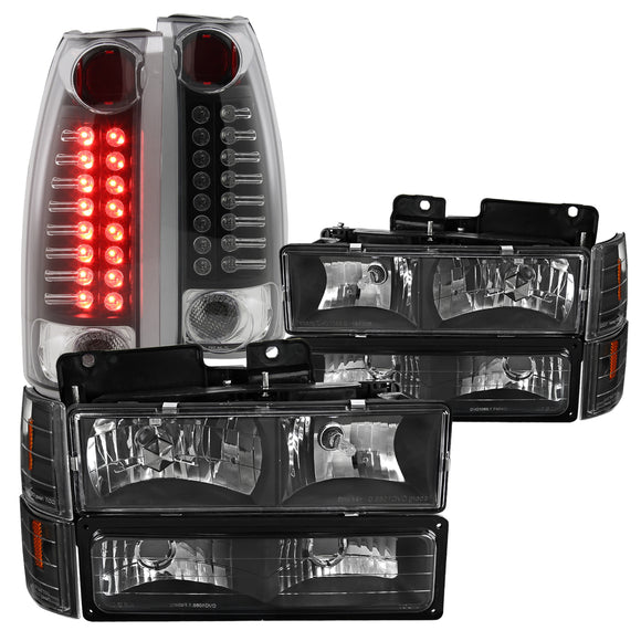 Coolstuffguru Compatible with GMC Sierra 1500/2500/3500 Black Headlights Bumper Corner Lamps+LED Tail Ligh