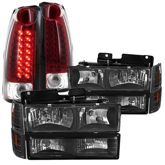 Coolstuffguru Compatible with GMC Suburban Black Headlights Bumper Corner Lights+Red LED Tail Lamps