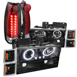 Coolstuffguru Black Projector Headlight+Bumper Corner+Red Led Tail La Compatible with 1994-1998 Suburban Tahoe