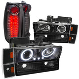 Coolstuffguru Compatible with Gmc C10 Halo Blk Proj Headlights, Corner, Bumper Lights, Smoked Led Tail Lam