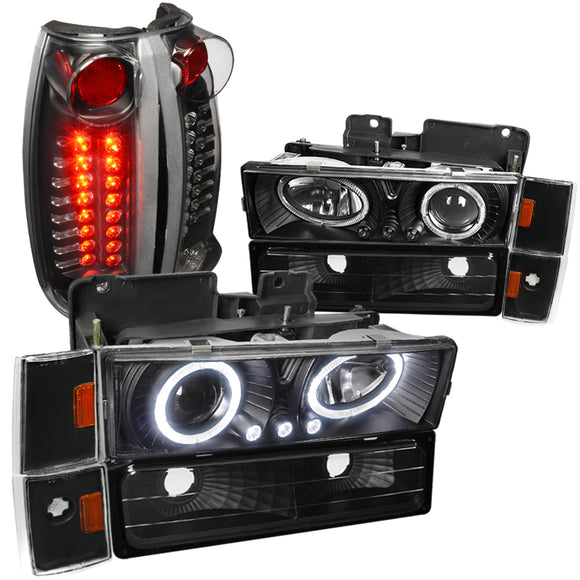 Coolstuffguru Compatible with Gmc C10 Halo Black Projector Headlights, Corner, Bumper Lights, Led Tail Lam