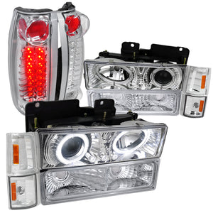 Coolstuffguru Compatible with Gmc C10 Halo Chrome Projector Headlights, Corner, Bumper Lights, Led Tail La