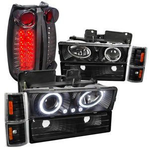 Coolstuffguru Compatible with Gmc C10 Halo Blk Proj Headlights, Corner, Bumper Lights, Smoked Led Tail Lam