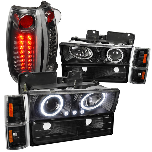 Coolstuffguru Compatible with Gmc C10 Halo Black Led Proj Headlights, Corner, Bumper Lights, Led Tail Lamp