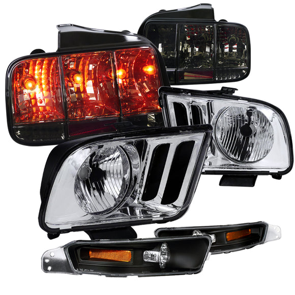 Coolstuffguru Compatible with Ford Mustang Chrome Headlights, Blk Bumper Lights, Smoked Sequential Tail La