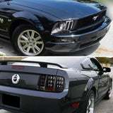 Coolstuffguru Compatible with 2005-2009 Mustang Chrome Headlight+Black/Clear Parking Lamp+Red Led Tail Lig