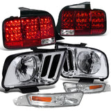 Coolstuffguru Compatible with Ford Mustang GT Crystal Chrome Headlights+Bumper Lights+Red LED Tail lights