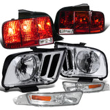 Coolstuffguru Compatible with Ford Mustang GT Crystal Chrome Headlights+Clear Bumper Lights+Red Tail light