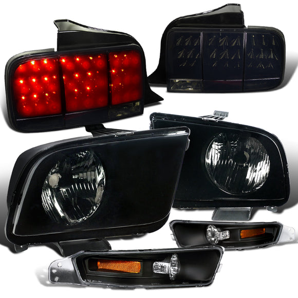 Coolstuffguru Compatible with Ford Mustang Smoke Headlights+Black Parking Lamp+Glossy Black Tail Light