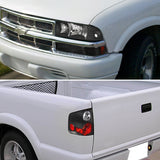 Coolstuffguru EURO BLACK HEADLIGHTS+BUMPER SIGNAL LIGHTS+TAIL BRAKE L Compatible with 1998-2004 CHEVY S10