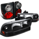 Coolstuffguru EURO BLACK HEADLIGHTS+BUMPER SIGNAL LIGHTS+TAIL BRAKE L Compatible with 1998-2004 CHEVY S10