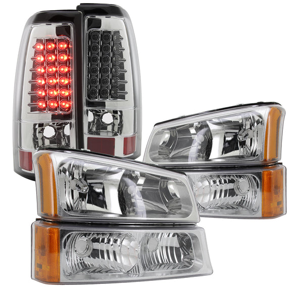 Coolstuffguru Compatible with Chevy Silverado Clear Headlights+Bumper Lamps+LED Rear Tail Lights