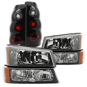 Coolstuffguru Compatible with Chevy Silverado Crystal Headlight+Bumper Lamp+Glossy Black Tint Tail Light