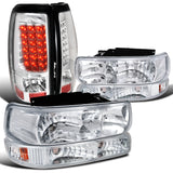 Coolstuffguru Compatible with 99-02 CHEVY SILVERDO CHROME HEADLIGHTS+BUMPER SIGNAL LIGHTS+CLEAR LED TAIL L