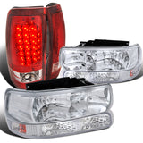 Coolstuffguru CHROME HEADLIGHTS+BUMPER SIGNAL LIGHTS+RED LED TAIL LAMPS Compatible with 1999-2002 SILVERDO