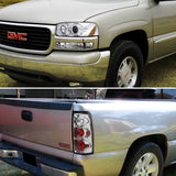 Coolstuffguru Compatible with Gmc Sierra Fleet Side, Chrome Halo Proj Headlights, Bumper Lights, Tail Lamp