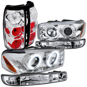 Coolstuffguru Compatible with Gmc Sierra Fleet Side, Chrome Halo Proj Headlights, Bumper Lights, Tail Lamp