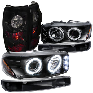 Coolstuffguru Compatible with Gmc Sierra, Black Halo Led Projector Headlights, Bumper Lamps, Smoke Tail Li