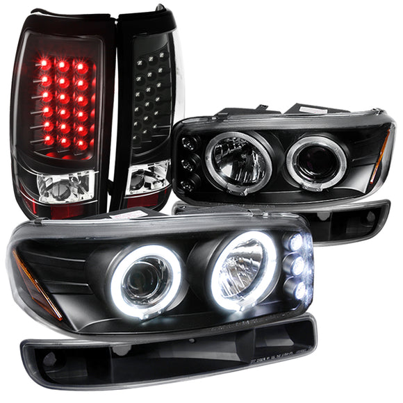 Coolstuffguru Compatible with Gmc Sierra Fleet Side, Black Halo Proj Headlights, Bumper Lights, Led Tail L