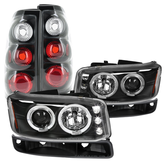 Coolstuffguru Compatible with GMC Sierra 1500 2500 3500 HD LED Halo Projector Headlights Black Tail Lamps