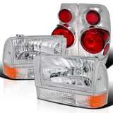 Coolstuffguru Compatible with Ford F250/350 Super Duty Chrome Headlights+Corner Signal Lights+3D Tail Lamp