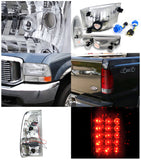 Coolstuffguru Compatible with Ford F250/350/450 Chrome Headlights+Corner Signal Lights+Red LED Tail Lamps