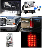 Coolstuffguru Compatible with Ford F250 Super Duty Chrome SMD Headlights+Corner Lights+Red LED Tail Lamps