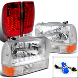 Coolstuffguru Compatible with Ford F250 Super Duty Chrome SMD Headlights+Corner Lights+Red LED Tail Lamps