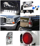 Coolstuffguru Compatible with Ford F350 Super Duty Chrome SMD Headlights+Corner Lights+Red 3D Tail Lamps