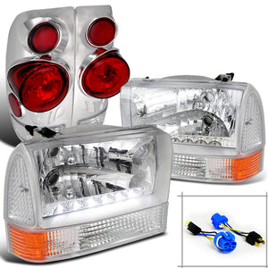 Coolstuffguru Compatible with Ford F350 Super Duty Chrome SMD Headlights+Corner Lights+Red 3D Tail Lamps