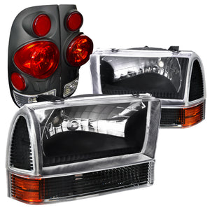 Coolstuffguru Compatible with Ford F250 Super Duty Style Side, Black Headlights, Corner Lights, 3D Tail La